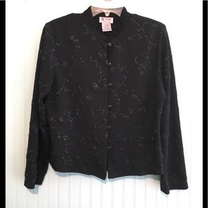 K Studio 14 dressy beaded top black button up open back and button at bottom